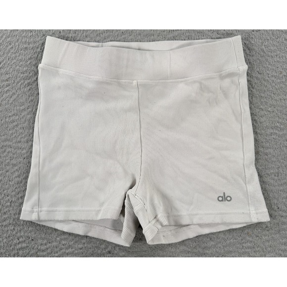 ALO Yoga Pants - Alo Yoga Goddess Shorts Women's White Ribbed High Rise Sports Running Summer